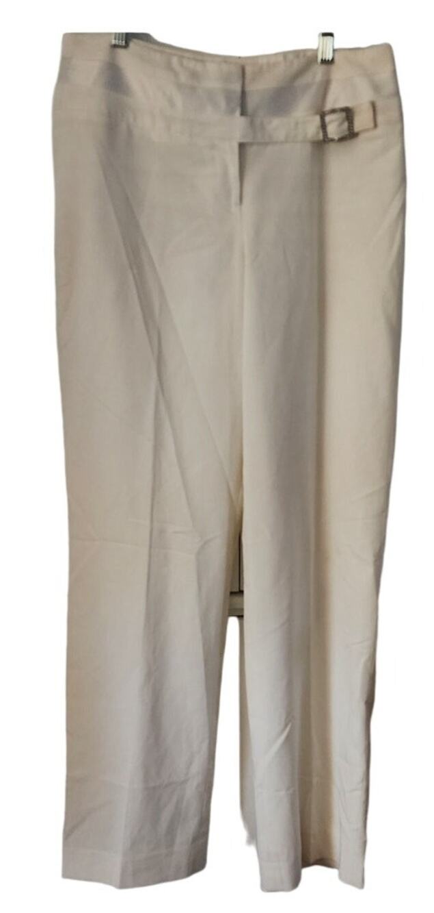 Sharagano Studio Women's Off White Pants Attached Rhinestone Accent Belt Size 6